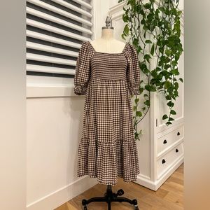 Madewell Lucie Elbow Sleeve Smocked Midi Dress size M